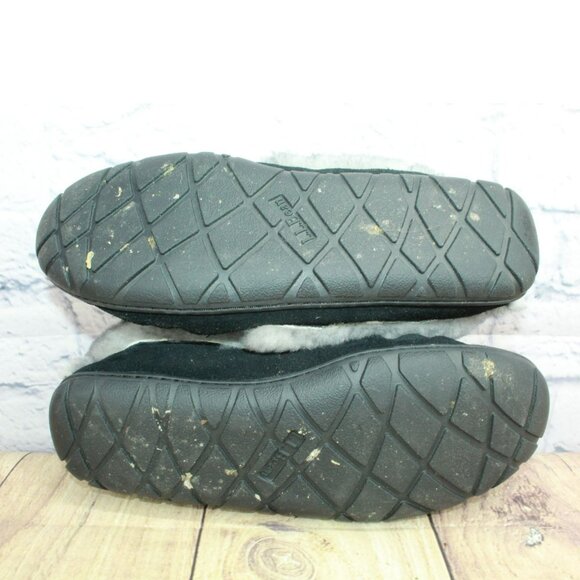 LL Bean Black Suede Wicked Good Shearling Lined Moccasin Slippers Size 10 M - Picture 8 of 8